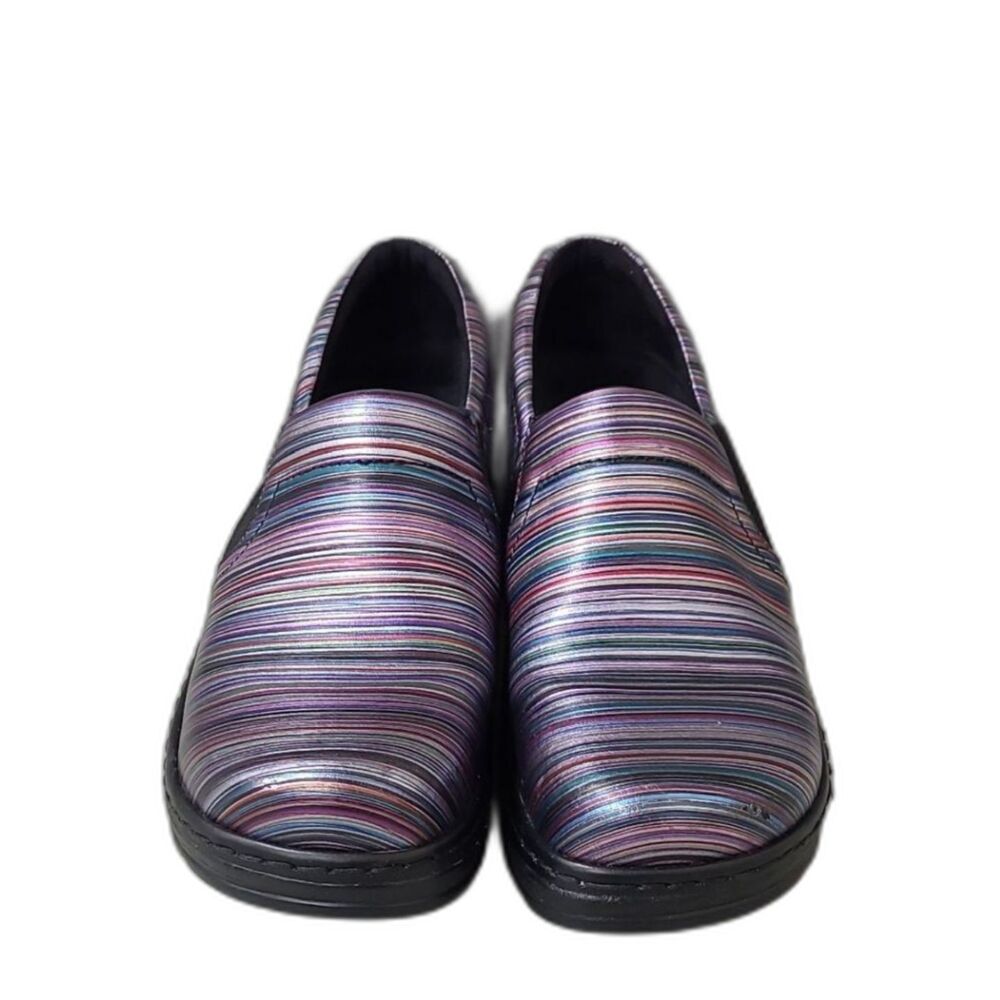 Naples Blurred Lines Metallic Stripe Leather Slip On Clogs Shoes Size 10M NWT